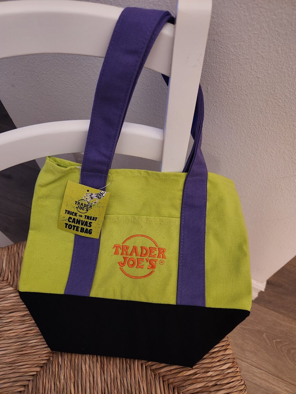 Trader Joe's Halloween Mini Tote Green + Purple Handles